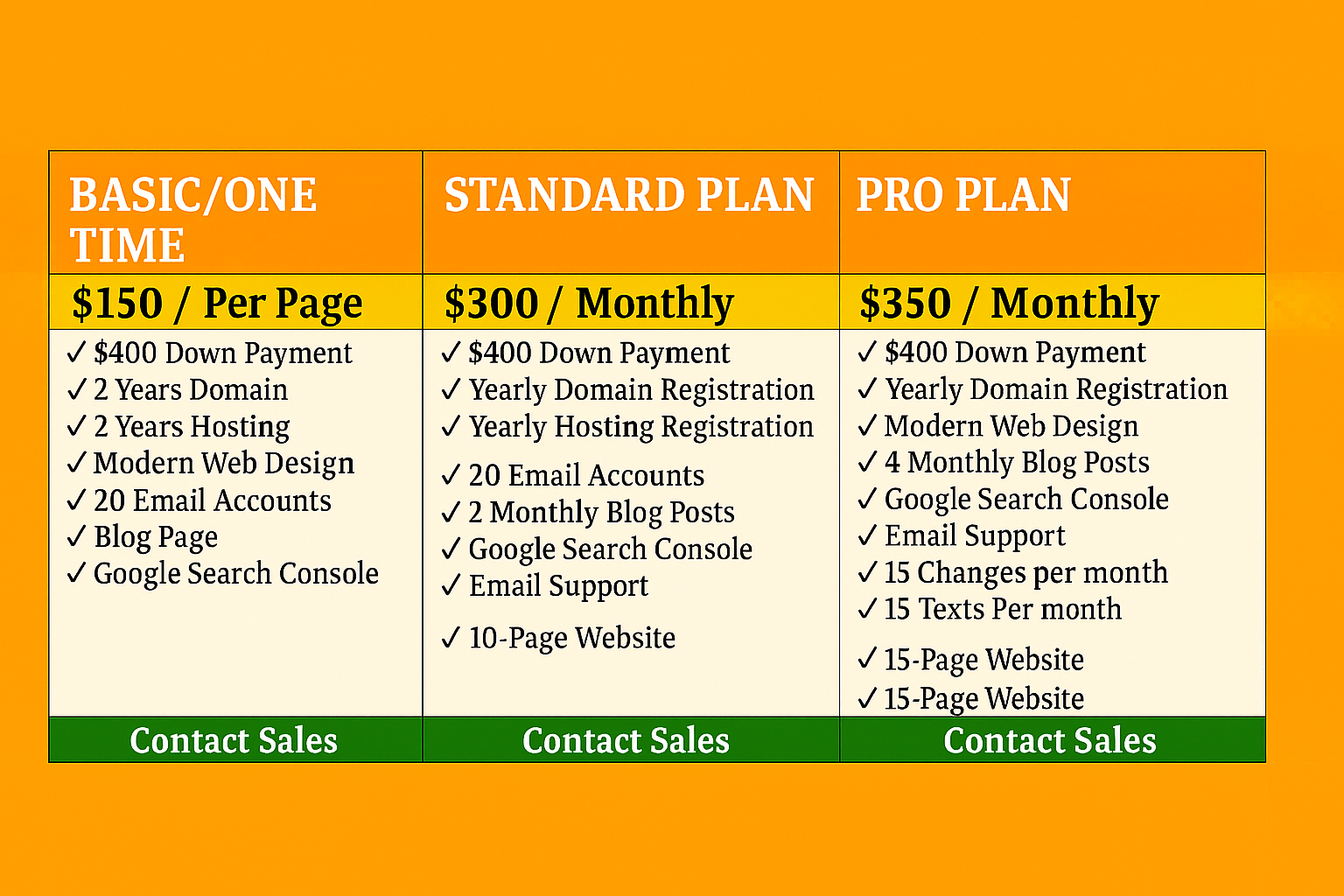 Choose a web plan and contact us for professional web design.